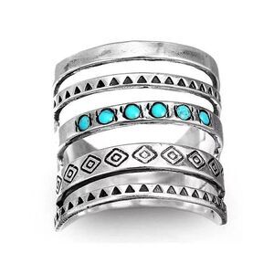 Retro Round Alloy Veneered Sausage Turquoise Unisex Rings Size Nº 6